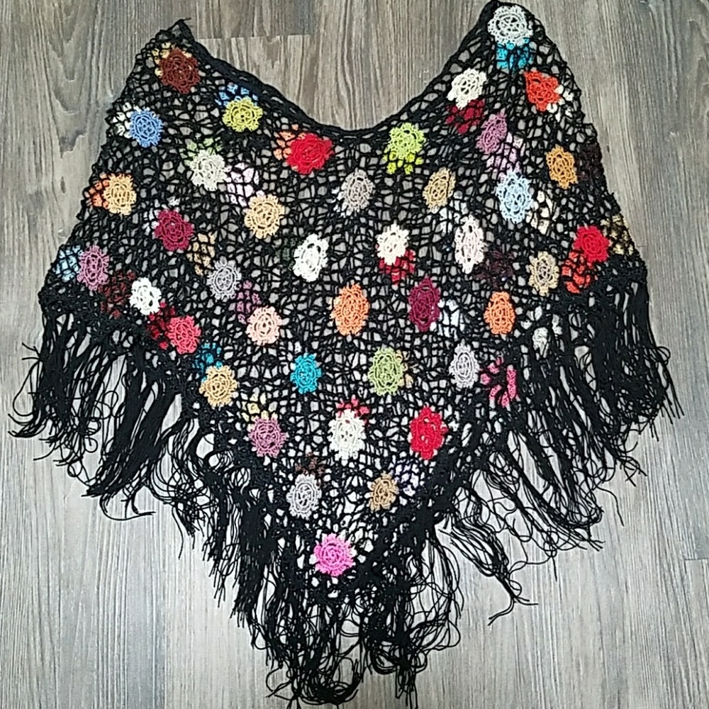 Vintage black crochet cape